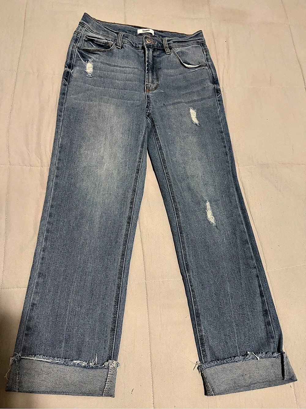 Kensie Jeans Distressed Straight Leg in Blue Waist 28